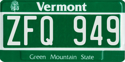 VT license plate ZFQ949