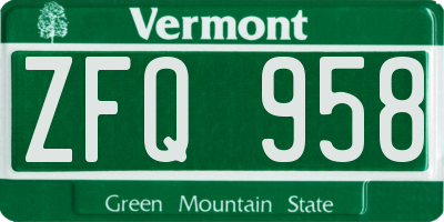 VT license plate ZFQ958