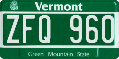 VT license plate ZFQ960