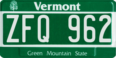 VT license plate ZFQ962