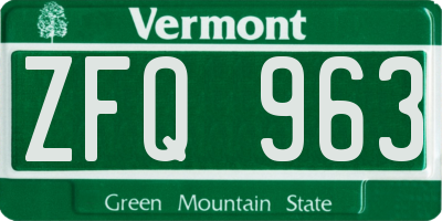 VT license plate ZFQ963