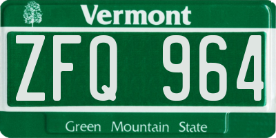 VT license plate ZFQ964