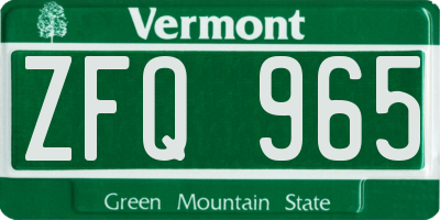 VT license plate ZFQ965