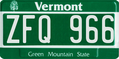 VT license plate ZFQ966