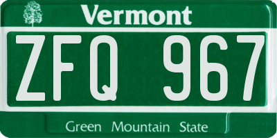 VT license plate ZFQ967