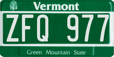 VT license plate ZFQ977