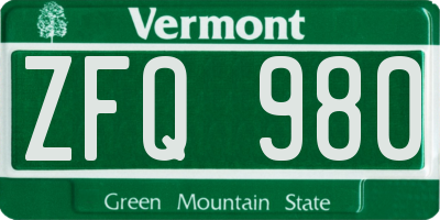 VT license plate ZFQ980