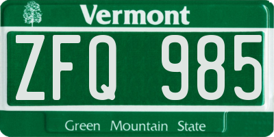 VT license plate ZFQ985