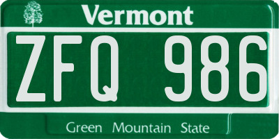 VT license plate ZFQ986