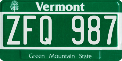 VT license plate ZFQ987