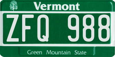 VT license plate ZFQ988