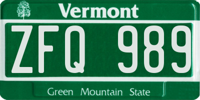VT license plate ZFQ989