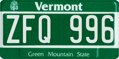 VT license plate ZFQ996