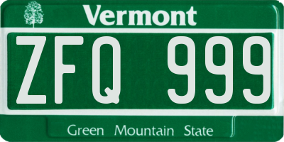 VT license plate ZFQ999