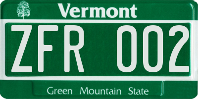 VT license plate ZFR002