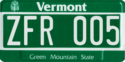 VT license plate ZFR005