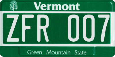 VT license plate ZFR007