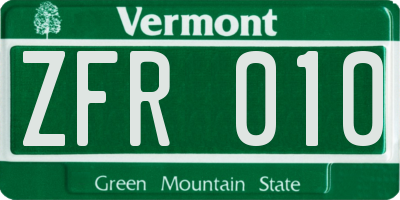 VT license plate ZFR010