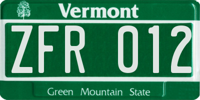 VT license plate ZFR012