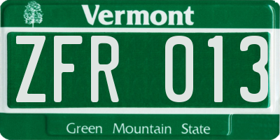 VT license plate ZFR013