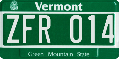 VT license plate ZFR014