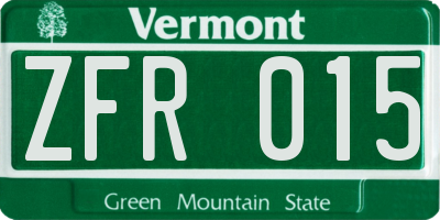 VT license plate ZFR015