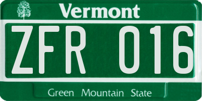 VT license plate ZFR016