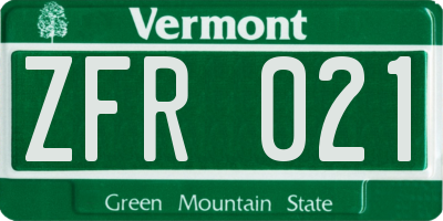 VT license plate ZFR021