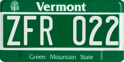 VT license plate ZFR022