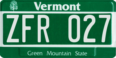 VT license plate ZFR027