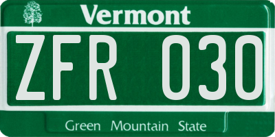 VT license plate ZFR030