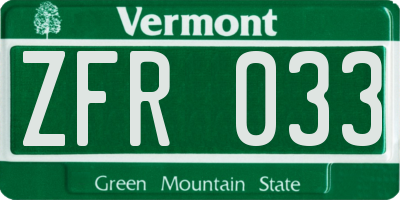 VT license plate ZFR033
