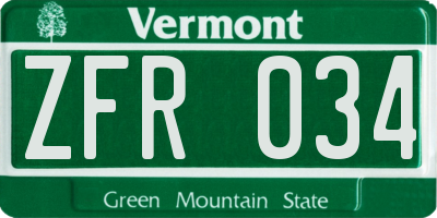 VT license plate ZFR034