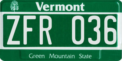 VT license plate ZFR036