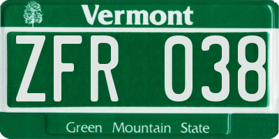 VT license plate ZFR038