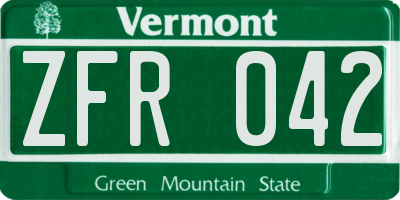 VT license plate ZFR042