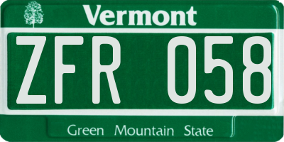 VT license plate ZFR058