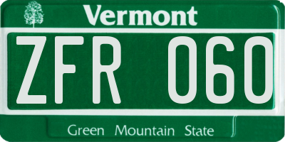 VT license plate ZFR060