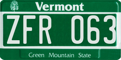 VT license plate ZFR063