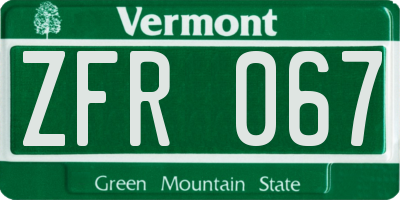 VT license plate ZFR067