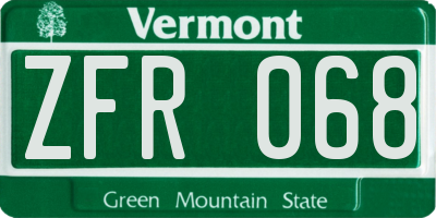 VT license plate ZFR068
