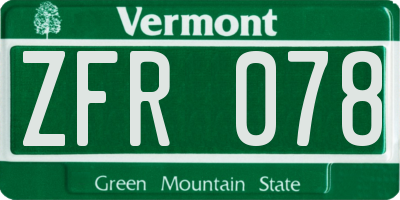 VT license plate ZFR078