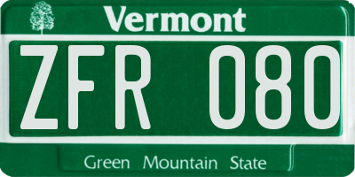 VT license plate ZFR080