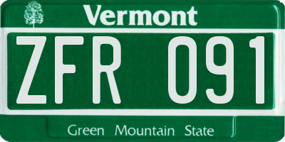 VT license plate ZFR091