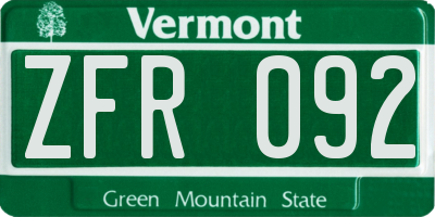 VT license plate ZFR092
