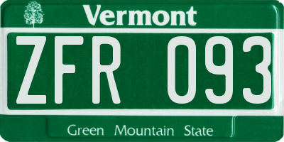 VT license plate ZFR093