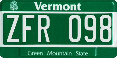 VT license plate ZFR098