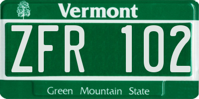 VT license plate ZFR102