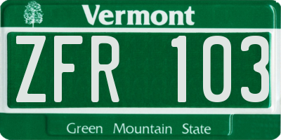 VT license plate ZFR103