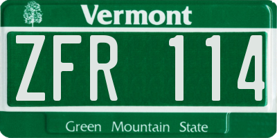 VT license plate ZFR114